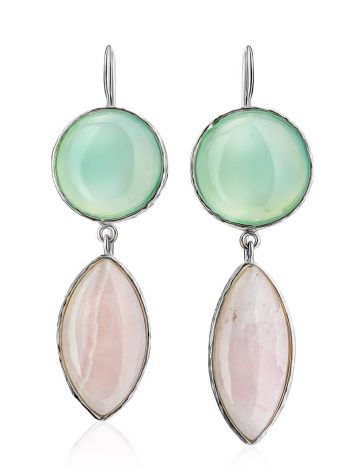 Statement Aqua Chalcedony and Pink Aragonite Drop Cocktail Earrings The Bella Terra, image , picture 3
