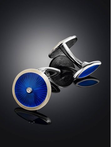 Lustrous Blue Enamel Cufflinks With Diamonds The Heritage, image , picture 2