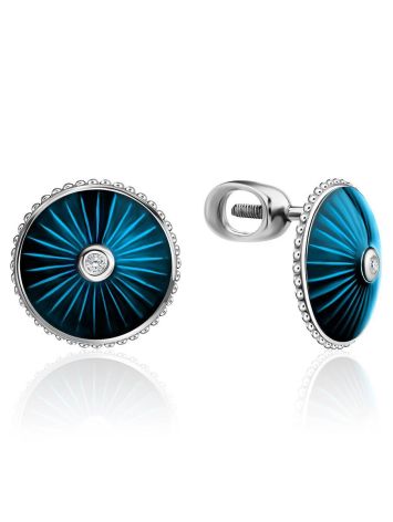 Round Silver Studs With Enamel And Diamonds The Heritage, image 