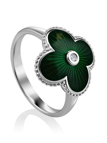 Green Enamel Diamond Ring The Heritage, Ring Size: 6.5 / 17, image 