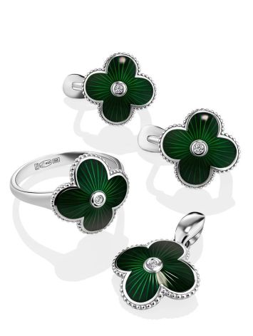 Floral Earrings With Green Enamel And Diamonds The Heritage, image , picture 3
