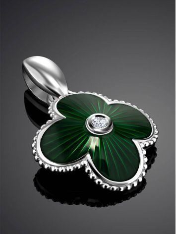 Green Enamel Floral Pendant With Diamond The Heritage, image , picture 2