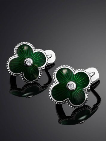 Floral Earrings With Green Enamel And Diamonds The Heritage, image , picture 2