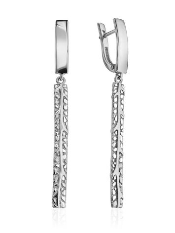 Exotic Style Textured Silver Dangles, image 