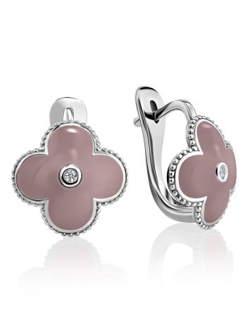 Silver Earrings With Diamonds And Enamel The Heritage, image 