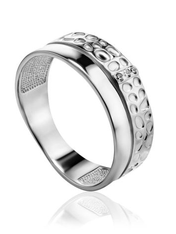 Textured Silver Ring With Crystals, Ring Size: 6 / 16.5, image 