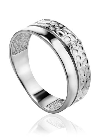 Textured Silver Ring With Crystals, Ring Size: 8 / 18, image 