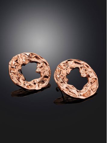 Textured Rose Gold Plated Silver Round Earrings The Liquid, image , picture 2