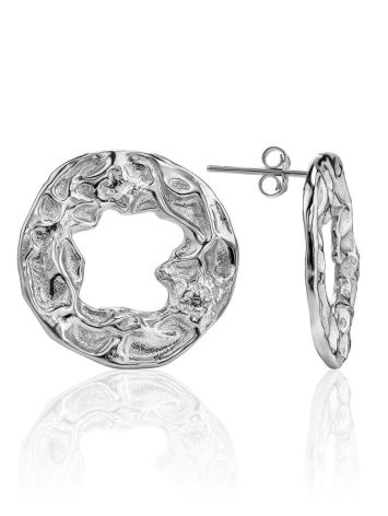 Textured Silver Round Earrings The Liquid, image 