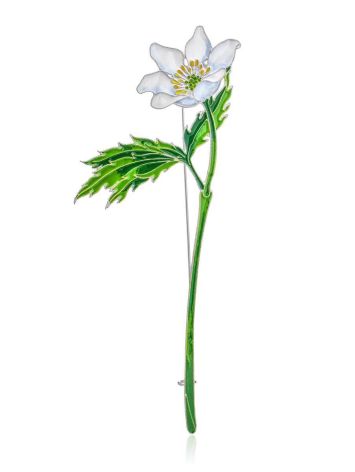 White Anemone Flower Enamel Brooch, image 