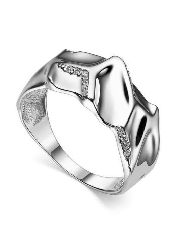Textured Silver Band Ring With Crystals, Ring Size: 6.5 / 17, image 