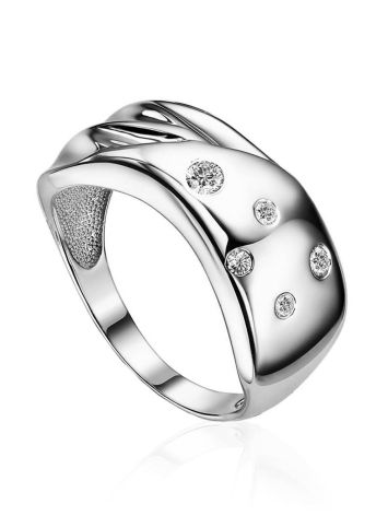 Sleek Silver Band Ring With Crystals, Ring Size: 7 / 17.5, image 
