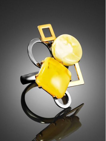 Adjustable Cocktail Ring With Bold Amber Stones The Picasso, Ring Size: Adjustable, image , picture 2