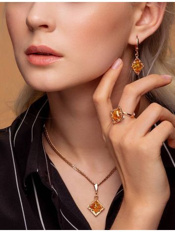 Geometric Gold-Plated Adjustable Ring With Lemon Amber The Hermitage, Ring Size: Adjustable, image , picture 2