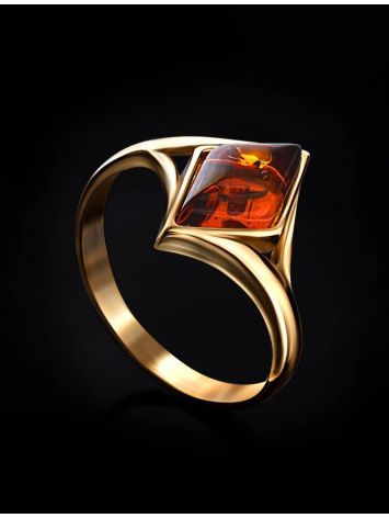 Chic Golden Ring With Baltic Amber The Colombina, Ring Size: 8 / 18, image , picture 2