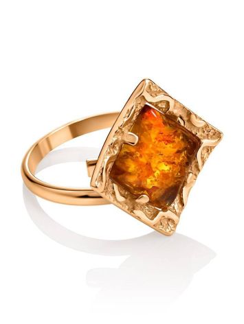 Geometric Gold-Plated Adjustable Ring With Lemon Amber The Hermitage, Ring Size: Adjustable, image , picture 4