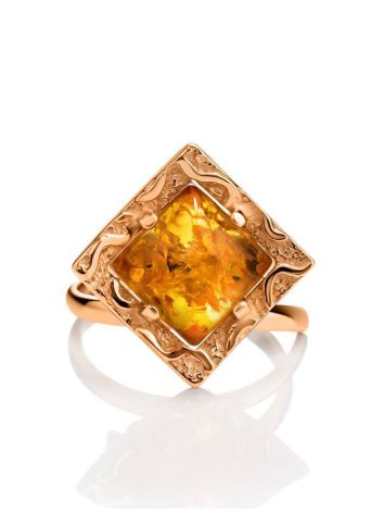Geometric Gold-Plated Adjustable Ring With Lemon Amber The Hermitage, Ring Size: Adjustable, image , picture 5
