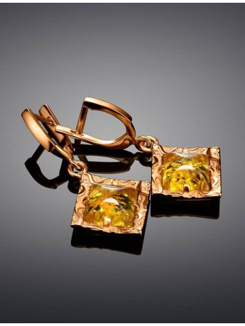 Geometric Cognac Amber Dangles In Gold-Plated Silver The Hermitage, image , picture 2