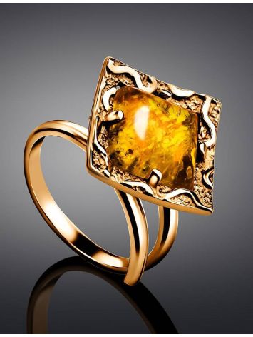 Geometric Gold-Plated Adjustable Ring With Lemon Amber The Hermitage, Ring Size: Adjustable, image , picture 3