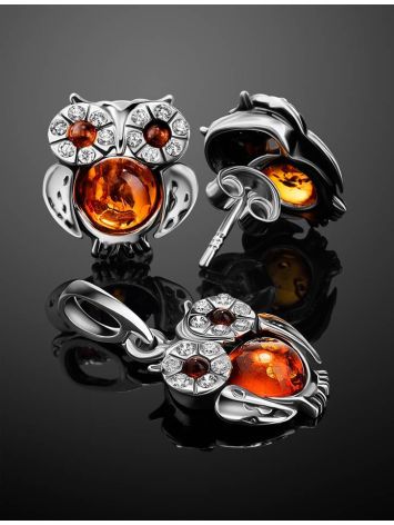 Cute Cognac Colored Amber Owl Pendant, image , picture 5