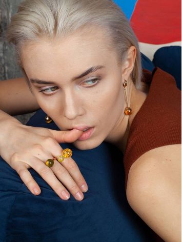Gold-Plated Adjustable Ring With Natural Amber The Paris, Ring Size: Adjustable, image , picture 6