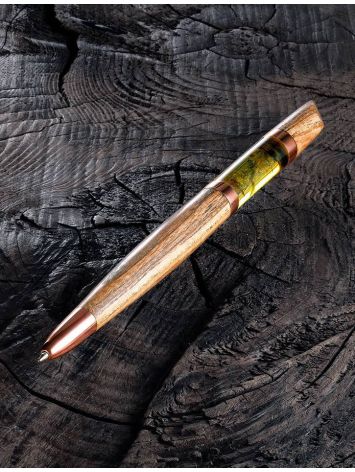 Unique Wooden Ball Pen With Amber And Inclusions, image , picture 4
