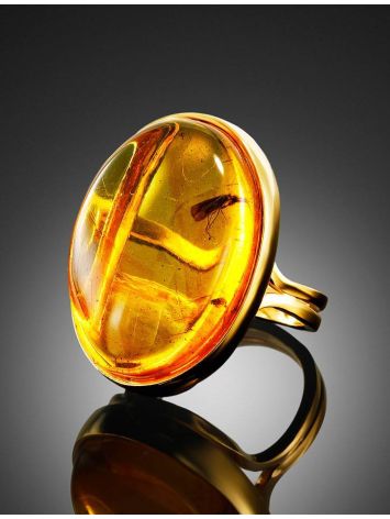 Amber Gold Plated Cocktail Ring With Insects The Clio, Ring Size: Adjustable, image , picture 2
