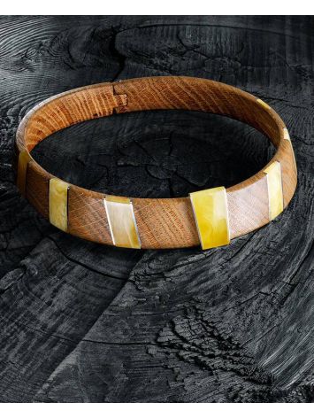 Wooden Choker With Honey Amber And Silver The Indonesia, image , picture 2