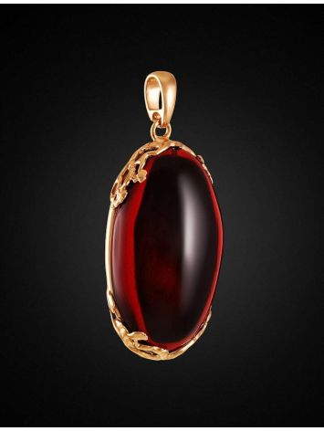 Bright Red Amber Pendant In Gold-Plated Silver The Cascade, image , picture 3