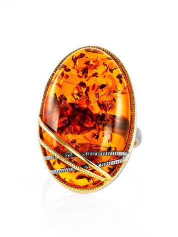 Gold Plated Amber Adjustable Ring The Meridian, Ring Size: Adjustable, image , picture 3