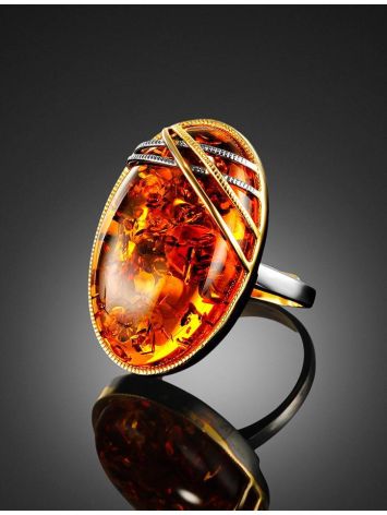 Gold Plated Amber Adjustable Ring The Meridian, Ring Size: Adjustable, image , picture 2