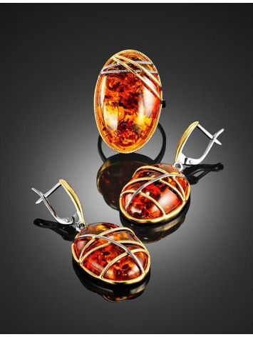 Gold Plated Amber Adjustable Ring The Meridian, Ring Size: Adjustable, image , picture 4