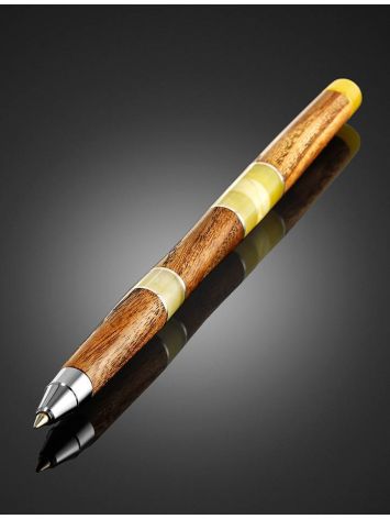 Handcrafted Wooden Ball Pen With Honey Amber, image , picture 2