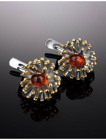 Silver Latch Back Earrings With Cognac Amber The Barbados, image , picture 2