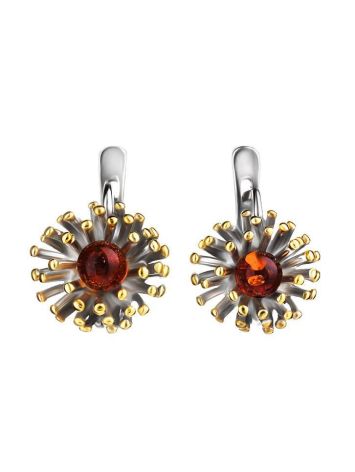 Silver Latch Back Earrings With Cognac Amber The Barbados, image , picture 3