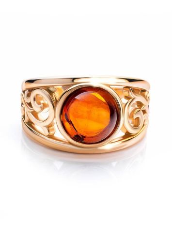 Filigree Golden Ring With Cognac Amber The Scheherazade, Ring Size: 6 / 16.5, image , picture 4