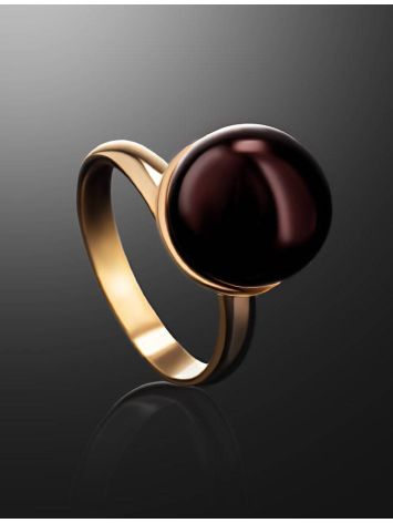 Gold-Plated Adjustable Ring With Cherry Amber The Paris, Ring Size: Adjustable, image , picture 2