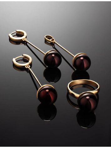 Gold-Plated Adjustable Ring With Cherry Amber The Paris, Ring Size: Adjustable, image , picture 6