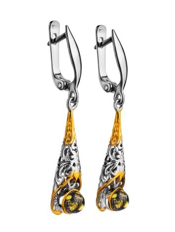 Filigree Gold Plated Dangles With Green Amber The Roxanne, image , picture 3