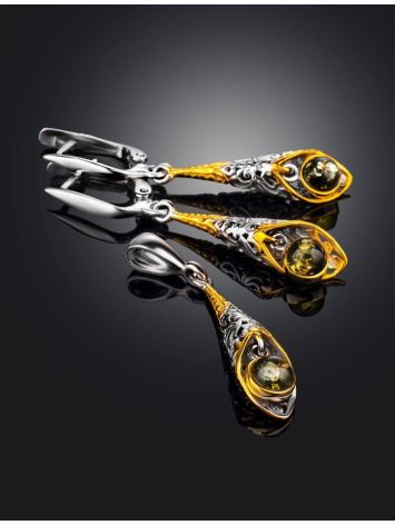 Filigree Gold Plated Dangles With Green Amber The Roxanne, image , picture 4