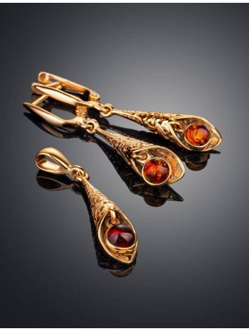 Ornate Gold Plated Amber Dangles The Roxanne, image , picture 5