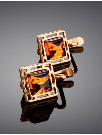Geometric Gold Plated Amber Earrings The Ithaca, image , picture 2