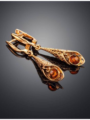 Ornate Gold Plated Amber Dangles The Roxanne, image , picture 2