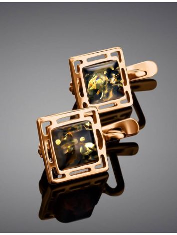 Geometric Green Amber Gold Plated Earrings The Ithaca, image , picture 2