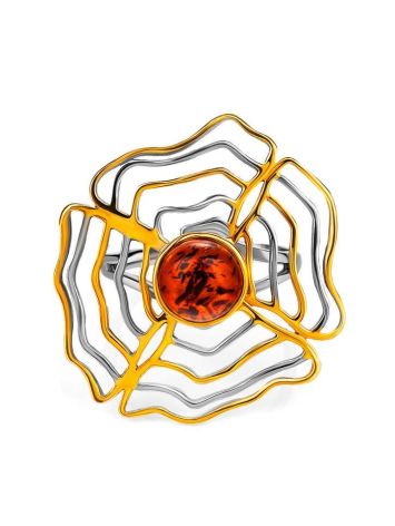 Ажурное кольцо из серебра с позолотой и натурального янтаря «Адонис» 16.5, Ring Size: 13 / 22, image , picture 4