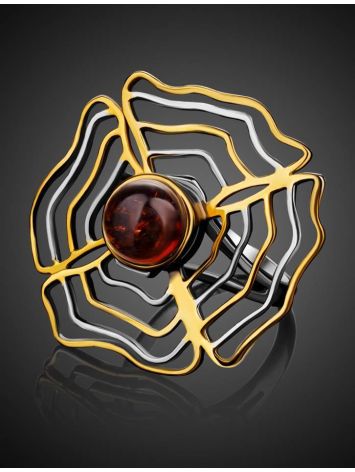 Ажурное кольцо из серебра с позолотой и натурального янтаря «Адонис» 16.5, Ring Size: 13 / 22, image , picture 2