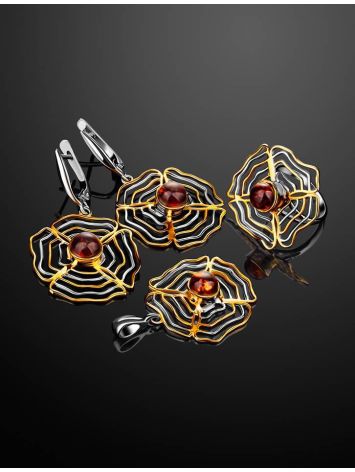 Ажурное кольцо из серебра с позолотой и натурального янтаря «Адонис» 16.5, Ring Size: 13 / 22, image , picture 5