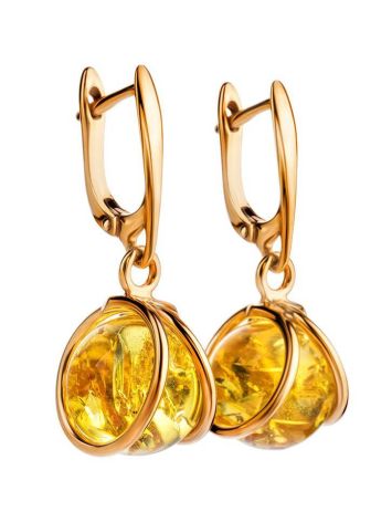 Charming Gold-Plated Earrings With Bright Yellow Amber The Flamenco, image , picture 3
