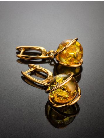 Charming Gold-Plated Earrings With Bright Yellow Amber The Flamenco, image , picture 2