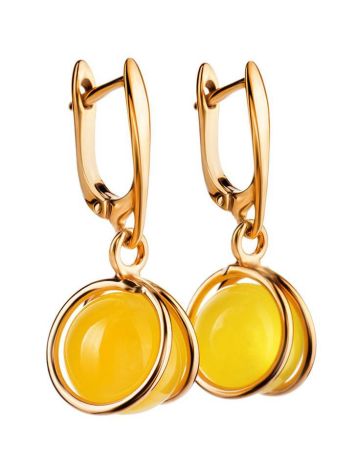 Charming Gold-Plated Earrings With Bright Yellow Amber The Flamenco, image , picture 3